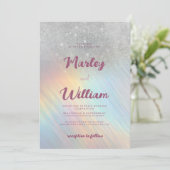 Zilveren glitter regenboog holografische bruiloft kaart (Staand voorkant)