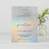 Zilveren Glitter Regenboog Holografische Bruiloft Kaart (Staand voorkant)