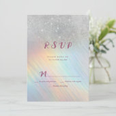 Zilveren glitter regenboog holografische RSVP Kaart (Staand voorkant)