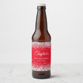 Zilveren Glitter Rode 21e Verjaardag Bier Etiket (Voorkant)