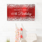 Zilveren Glitter Rode Folie 40e Verjaardag Welkom Spandoek (Insitu)