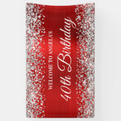 Zilveren Glitter Rode Folie 40e Verjaardag Welkom Spandoek (Verticaal)