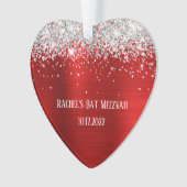 Zilveren Glitter Rode Folie Bat Mitzvah Hart Ornament (voorkant)