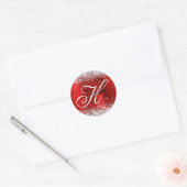 Zilveren Glitter Rode Folie Fancy Monogram Ronde Sticker (Envelop)