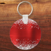 Zilveren Glitter Rode Folie Fancy Monogram Sleutelhanger (Achterkant)