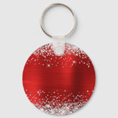 Zilveren Glitter Rode Folie Fancy Monogram Sleutelhanger (Achterkant)
