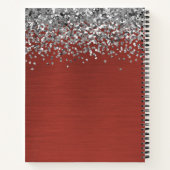 Zilveren Glitter Rode Geborstelde Metaal Monogram Notitieboek (Achterkant)
