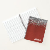 Zilveren Glitter Rode Geborstelde Metaal Monogram Notitieboek (Binnen)