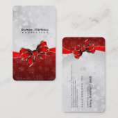 Zilveren Glitter & Rode Sparkles en Boog Monograme Visitekaartje (Voorkant / Achterkant)