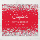 Zilveren Glitter Rood 21e Verjaardag Bier Etiket (Enkel label)