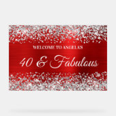 Zilveren Glitter Rood 40 & Fabulous Verjaardag Wel Acryl Bord (Voorkant)