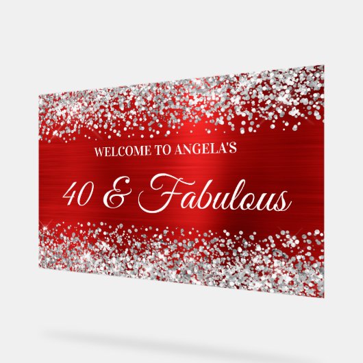 Zilveren Glitter Rood 40 & Fabulous Verjaardag Wel Acryl Bord (Hoek)