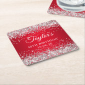Zilveren Glitter Rood 40ste verjaardag Kartonnen Onderzetters (Schuin)