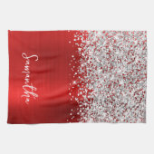 Zilveren Glitter Rood Glam Naam Theedoek (Horizontaal)
