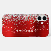 Zilveren Glitter Rood Metallic Girly Signature Case-Mate iPhone Case (Achterkant (horizontaal))