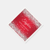 Zilveren Glitter Rood Ombre 40e Verjaardag Servet (Hoek)