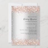 Zilveren glitter roos gouden bruiloft receptie kaart (Voorkant)