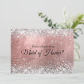 Zilveren Glitter Rose Goud Folie Bruidsmeisje Kaart (Staand voorkant)