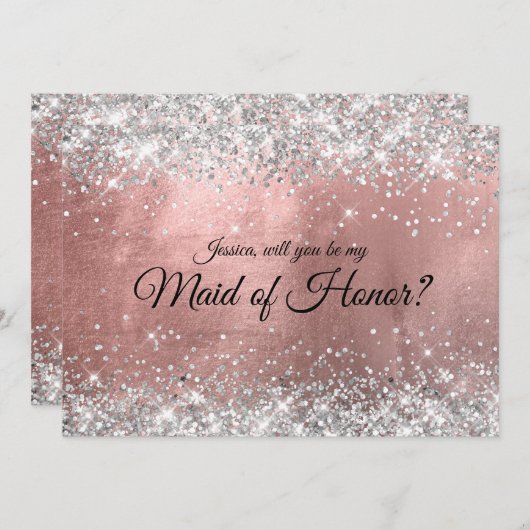 Zilveren Glitter Rose Goud Folie Bruidsmeisje Kaart (Voorkant / Achterkant)