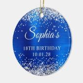 Zilveren Glitter Royal Blue 18e verjaardag Foto Keramisch Ornament (Links)
