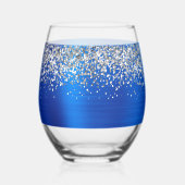 Zilveren Glitter Royal Blue Glam Naam Wijnglas Zonder Voet (Achterkant)