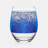 Zilveren Glitter Royal Blue Glam Naam Wijnglas Zonder Voet (Links)