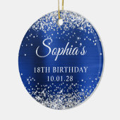 Zilveren Glitter Royal Navy Blue 18e verjaardag Fo Keramisch Ornament (Links)