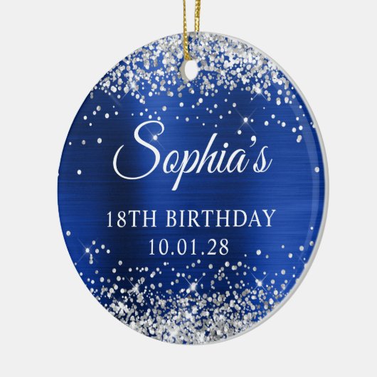 Zilveren Glitter Royal Navy Blue 18e verjaardag Fo Keramisch Ornament (Links)