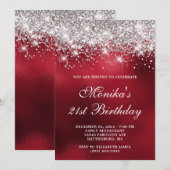 Zilveren Glitter Royal Red Ombre Bold 21e Verjaard Kaart (Voorkant / Achterkant)