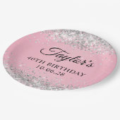 Zilveren Glitter Roze 40e Verjaardag Papieren Bordje (Gekanteld)