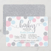Zilveren Glitter Roze Blauwe Stippen Baby Shower Kaart (Voorkant / Achterkant)