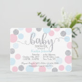 Zilveren Glitter Roze Blauwe Stippen Baby Shower Kaart (Staand voorkant)