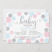 Zilveren Glitter Roze Blauwe Stippen Baby Shower Kaart (Voorkant)