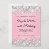 Zilveren Glitter Roze Fancy Monogram 50e Verjaarda Kaart (Voorkant)