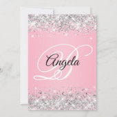 Zilveren Glitter Roze Fancy Monogram 50e Verjaarda Kaart (Achterkant)