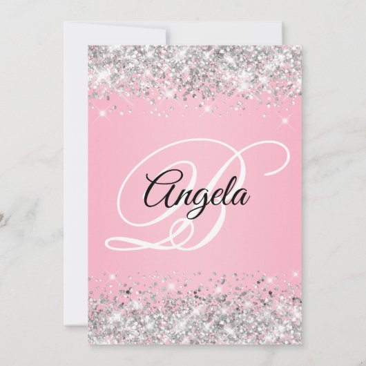 Zilveren Glitter Roze Fancy Monogram 50e Verjaarda Kaart (Achterkant)