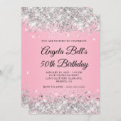 Zilveren Glitter Roze Fancy Monogram 50e Verjaarda Kaart (Voorkant / Achterkant)