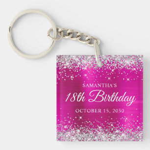 Zilveren Glitter Roze Folie 18e Verjaardag Sleutelhanger
