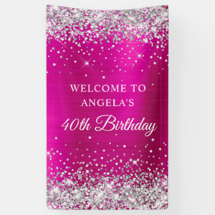 Zilveren Glitter Roze Folie 40e Verjaardag V Spandoek