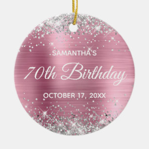 Zilveren Glitter Roze Folie 70ste Verjaardag Keramisch Ornament