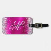 Zilveren Glitter Roze Folie Fancy Monogram Bagagelabel (Voorkant horizontaal)