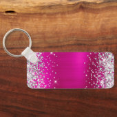 Zilveren Glitter Roze Folie Fancy Monogram Sleutelhanger (Achterkant)