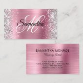 Zilveren Glitter Roze Folie Fancy Monogram Visitekaartje (Voorkant / Achterkant)