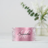 Zilveren Glitter Roze Folie Fancy Monogram Visitekaartje (Staand voorkant)