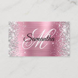 Zilveren Glitter Roze Folie Fancy Monogram Visitekaartje