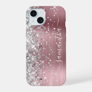 Zilveren Glitter Roze Folie Moderne Meisjesachtige iPhone 15 Case