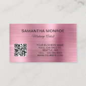 Zilveren Glitter Roze Folie Monogram QR Code Visitekaartje (Achterkant)