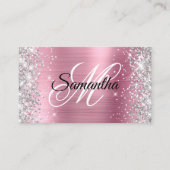 Zilveren Glitter Roze Folie Monogram QR Code Visitekaartje (Voorkant)