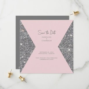 Zilveren Glitter & Roze Foto Huwelijk Save The Da Date