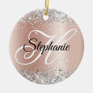 Zilveren Glitter Roze Goud Glans Fantasie Monogram Keramisch Ornament